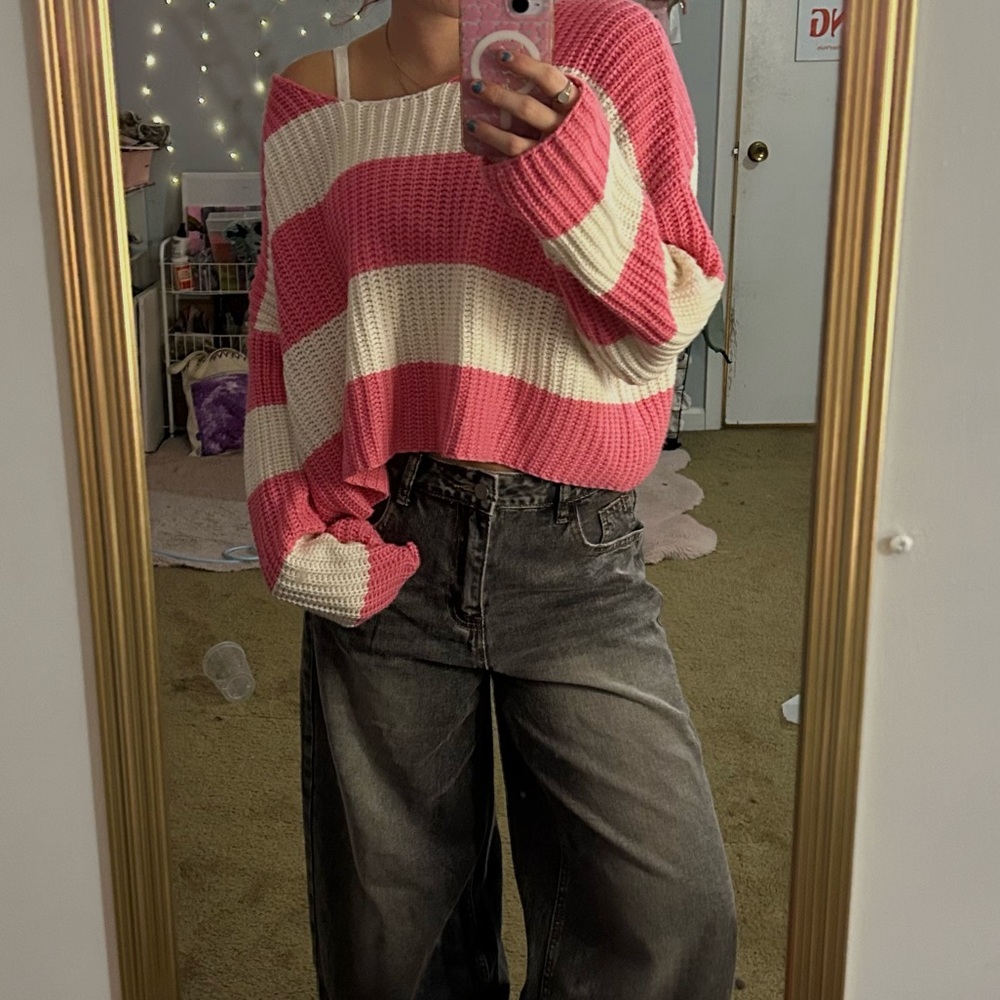 Pink and white striped sweater